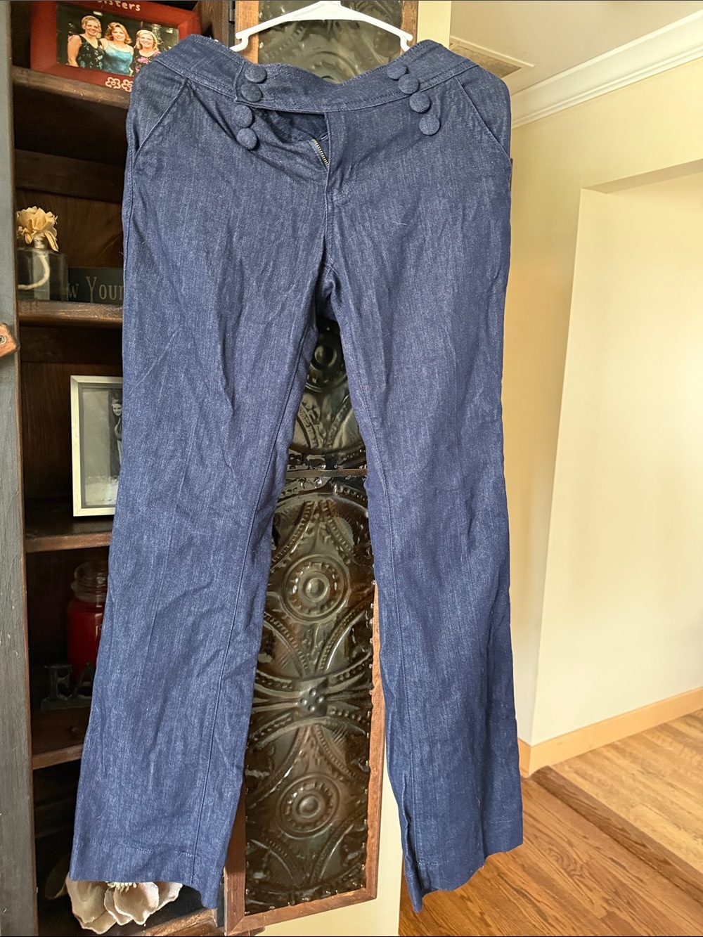 Women’s Dark Blue Dress Pants with Sailor-Style Buttons